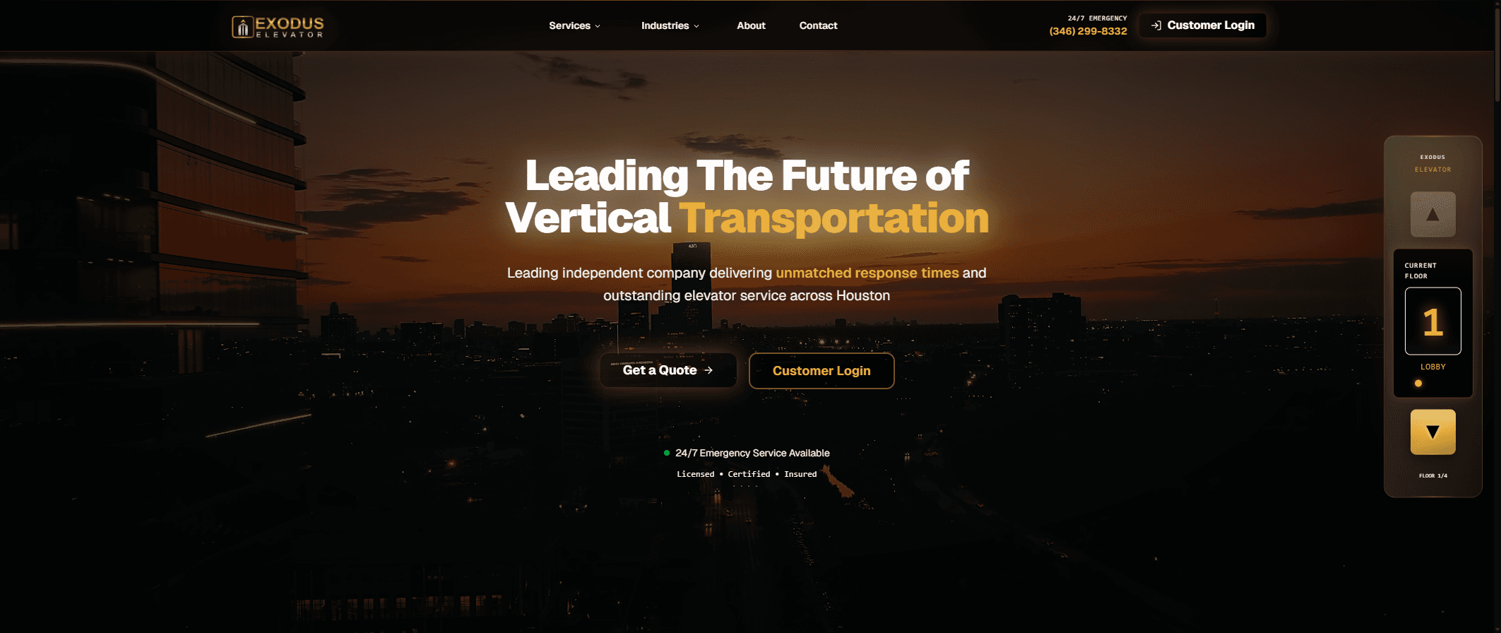 Exodus Elevator Solutions website